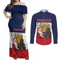 France Christmas Couples Matching Off Shoulder Maxi Dress and Long Sleeve Button Shirt Pere Noel And Pere Fouettard - Wonder Print Shop