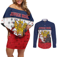 France Christmas Couples Matching Off Shoulder Short Dress and Long Sleeve Button Shirt Pere Noel And Pere Fouettard - Wonder Print Shop