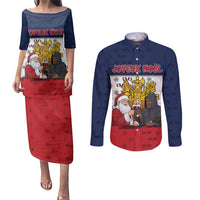 France Christmas Couples Matching Puletasi and Long Sleeve Button Shirt Pere Noel And Pere Fouettard - Wonder Print Shop