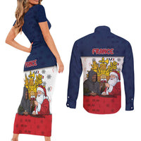 France Christmas Couples Matching Short Sleeve Bodycon Dress and Long Sleeve Button Shirt Pere Noel And Pere Fouettard - Wonder Print Shop