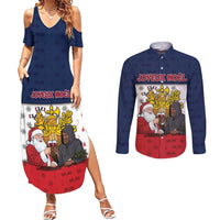 France Christmas Couples Matching Summer Maxi Dress and Long Sleeve Button Shirt Pere Noel And Pere Fouettard - Wonder Print Shop