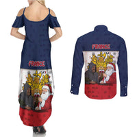 France Christmas Couples Matching Summer Maxi Dress and Long Sleeve Button Shirt Pere Noel And Pere Fouettard - Wonder Print Shop