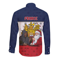 France Christmas Long Sleeve Button Shirt Pere Noel And Pere Fouettard - Wonder Print Shop