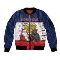 France Christmas Sleeve Zip Bomber Jacket Pere Noel And Pere Fouettard - Wonder Print Shop