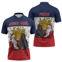 France Christmas Zipper Polo Shirt Pere Noel And Pere Fouettard - Wonder Print Shop