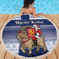 Finland Christmas Beach Blanket Joulupukki With Coat Of Arms - Wonder Print Shop