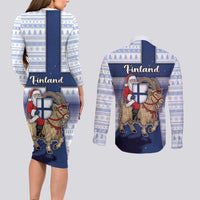 Finland Christmas Couples Matching Long Sleeve Bodycon Dress and Long Sleeve Button Shirt Joulupukki With Coat Of Arms - Wonder Print Shop