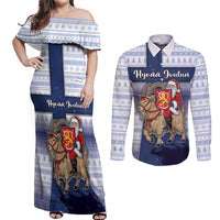 Finland Christmas Couples Matching Off Shoulder Maxi Dress and Long Sleeve Button Shirt Joulupukki With Coat Of Arms - Wonder Print Shop