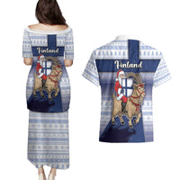 Finland Christmas Couples Matching Puletasi and Hawaiian Shirt Joulupukki With Coat Of Arms - Wonder Print Shop