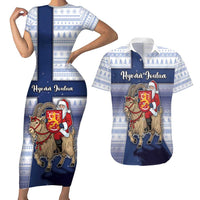 Finland Christmas Couples Matching Short Sleeve Bodycon Dress and Hawaiian Shirt Joulupukki With Coat Of Arms - Wonder Print Shop