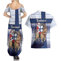 Finland Christmas Couples Matching Summer Maxi Dress and Hawaiian Shirt Joulupukki With Coat Of Arms - Wonder Print Shop