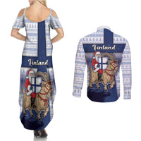 Finland Christmas Couples Matching Summer Maxi Dress and Long Sleeve Button Shirt Joulupukki With Coat Of Arms - Wonder Print Shop