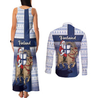 Finland Christmas Couples Matching Tank Maxi Dress and Long Sleeve Button Shirt Joulupukki With Coat Of Arms - Wonder Print Shop