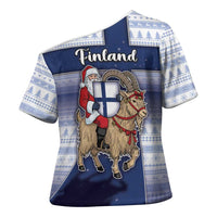 Finland Christmas Cross Shoulder Shirt Joulupukki With Coat Of Arms - Wonder Print Shop