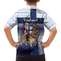 Finland Christmas Family Matching Off The Shoulder Long Sleeve Dress and Hawaiian Shirt Joulupukki With Coat Of Arms - Wonder Print Shop