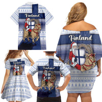 Finland Christmas Family Matching Off Shoulder Short Dress and Hawaiian Shirt Joulupukki With Coat Of Arms - Wonder Print Shop