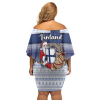 Finland Christmas Family Matching Off Shoulder Short Dress and Hawaiian Shirt Joulupukki With Coat Of Arms - Wonder Print Shop