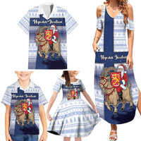 Finland Christmas Family Matching Summer Maxi Dress and Hawaiian Shirt Joulupukki With Coat Of Arms - Wonder Print Shop