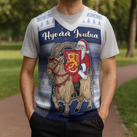 Finland Christmas Knitted V-Neck Vest Joulupukki With Coat Of Arms - Wonder Print Shop