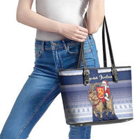 Finland Christmas Leather Tote Bag Joulupukki With Coat Of Arms - Wonder Print Shop