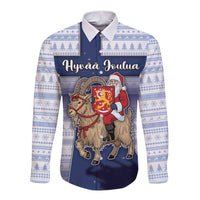 Finland Christmas Long Sleeve Button Shirt Joulupukki With Coat Of Arms - Wonder Print Shop