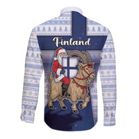 Finland Christmas Long Sleeve Button Shirt Joulupukki With Coat Of Arms - Wonder Print Shop
