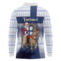 Finland Christmas Long Sleeve Polo Shirt Joulupukki With Coat Of Arms - Wonder Print Shop