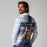 Finland Christmas Long Sleeve Polo Shirt Joulupukki With Coat Of Arms - Wonder Print Shop