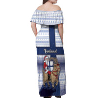 Finland Christmas Off Shoulder Maxi Dress Joulupukki With Coat Of Arms - Wonder Print Shop