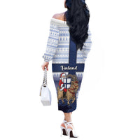 Finland Christmas Off The Shoulder Long Sleeve Dress Joulupukki With Coat Of Arms - Wonder Print Shop