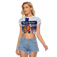 Finland Christmas Raglan Cropped T Shirt Joulupukki With Coat Of Arms - Wonder Print Shop
