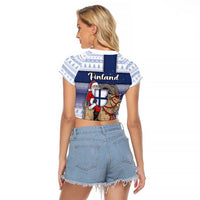 Finland Christmas Raglan Cropped T Shirt Joulupukki With Coat Of Arms - Wonder Print Shop