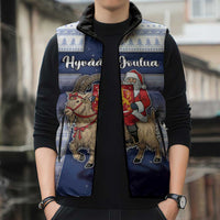 Finland Christmas Sleeveless Puffer Jacket Joulupukki With Coat Of Arms - Wonder Print Shop