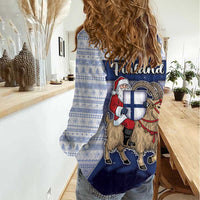 Finland Christmas Women Casual Shirt Joulupukki With Coat Of Arms - Wonder Print Shop