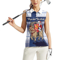 Finland Christmas Women Sleeveless Polo Shirt Joulupukki With Coat Of Arms - Wonder Print Shop