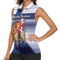 Finland Christmas Women Sleeveless Polo Shirt Joulupukki With Coat Of Arms - Wonder Print Shop
