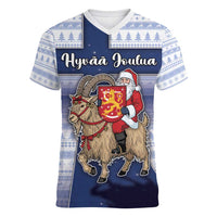 Finland Christmas Women V-Neck T-Shirt Joulupukki With Coat Of Arms - Wonder Print Shop