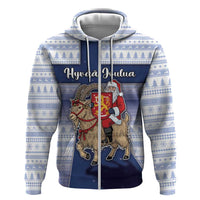 Finland Christmas Zip Hoodie Joulupukki With Coat Of Arms - Wonder Print Shop