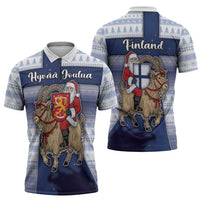 Finland Christmas Zipper Polo Shirt Joulupukki With Coat Of Arms - Wonder Print Shop