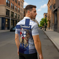 Finland Christmas Zipper Polo Shirt Joulupukki With Coat Of Arms - Wonder Print Shop