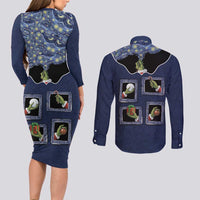 Western Yoke Couples Matching Long Sleeve Bodycon Dress and Long Sleeve Button Shirt Grinch Art Parody Christmas - Wonder Print Shop