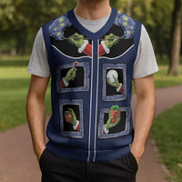Western Yoke Christmas Knitted V-Neck Vest Grinch Art Parody Christmas - Wonder Print Shop