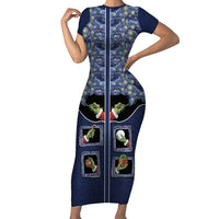 Western Yoke Short Sleeve Bodycon Dress Grinch Art Parody Christmas - Wonder Print Shop
