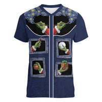 Western Yoke Women V-Neck T-Shirt Grinch Art Parody Christmas - Wonder Print Shop