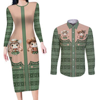 Western Yoke Couples Matching Long Sleeve Bodycon Dress and Long Sleeve Button Shirt Rabbit Howdy Christmas - Wonder Print Shop