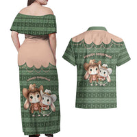 Western Yoke Couples Matching Off Shoulder Maxi Dress and Hawaiian Shirt Rabbit Howdy Christmas - Wonder Print Shop