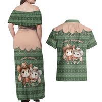 Western Yoke Couples Matching Off Shoulder Maxi Dress and Hawaiian Shirt Rabbit Howdy Christmas - Wonder Print Shop