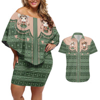 Western Yoke Couples Matching Off Shoulder Short Dress and Hawaiian Shirt Rabbit Howdy Christmas - Wonder Print Shop