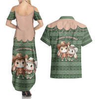 Western Yoke Couples Matching Summer Maxi Dress and Hawaiian Shirt Rabbit Howdy Christmas - Wonder Print Shop