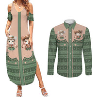 Western Yoke Couples Matching Summer Maxi Dress and Long Sleeve Button Shirt Rabbit Howdy Christmas - Wonder Print Shop